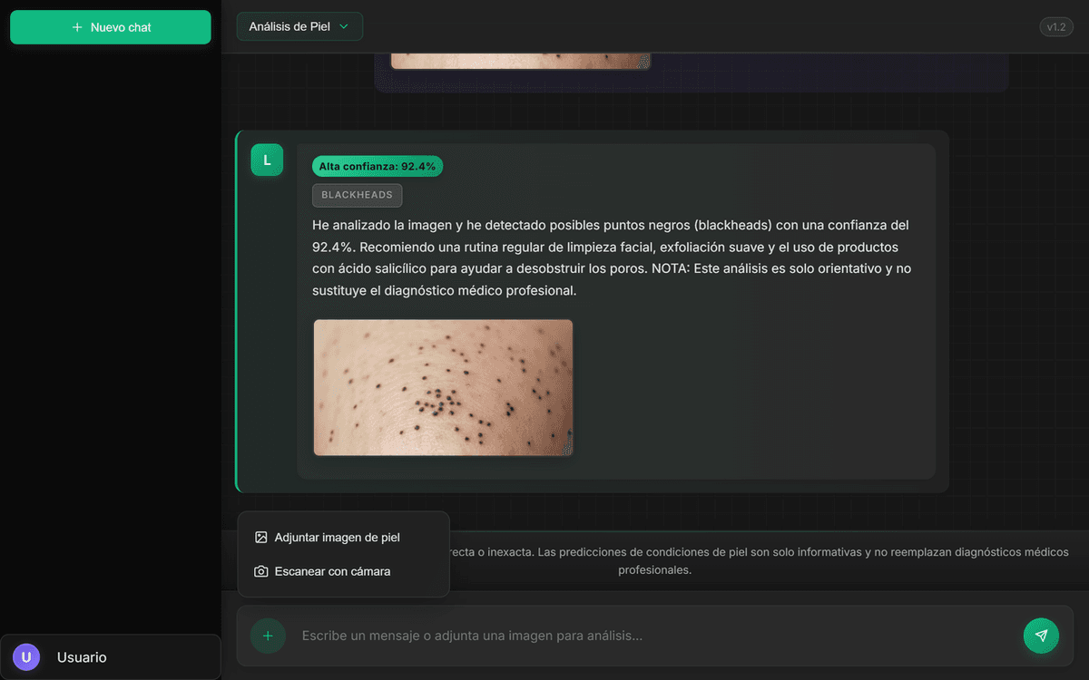 Representación abstracta de análisis de piel con IA